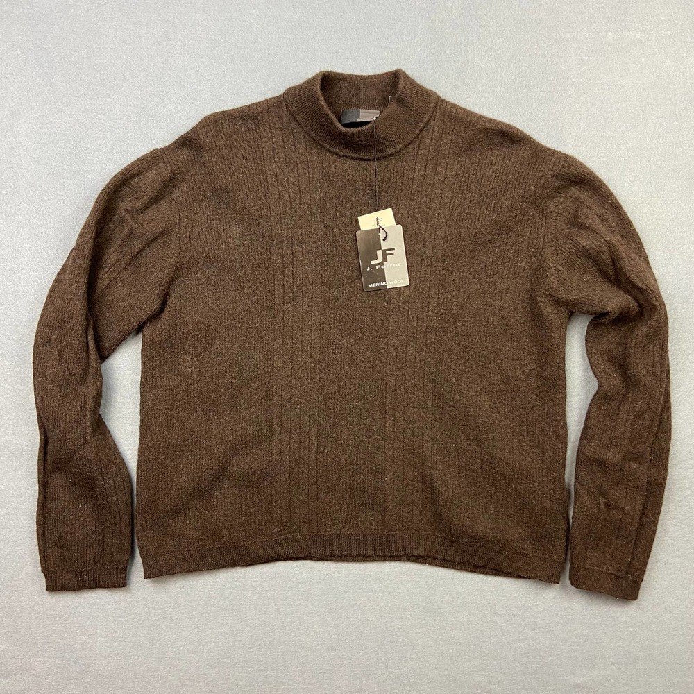 New J. Ferrar JF Mens 100% Merino Wool XL Sweater Washable Brown